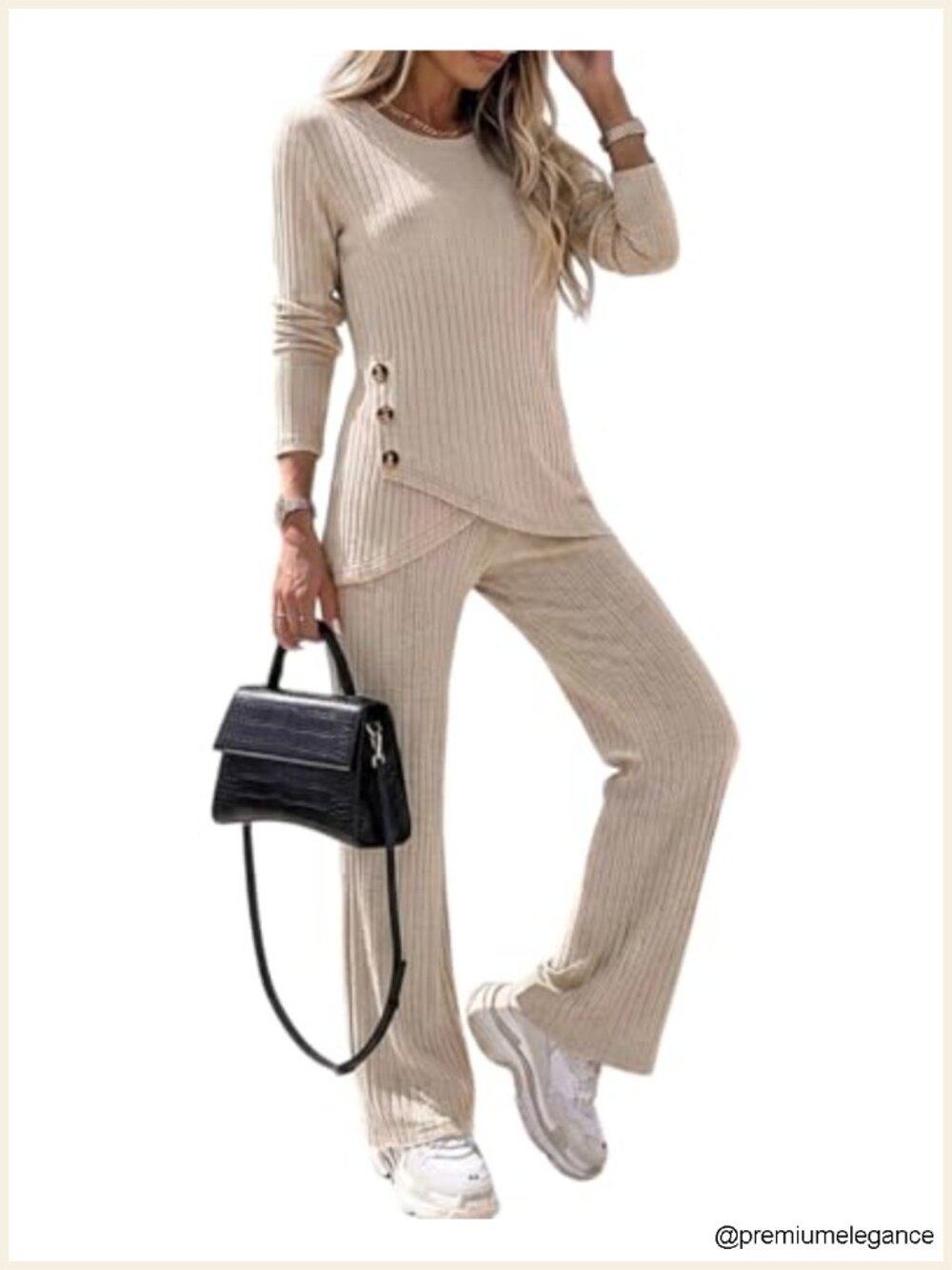 Women's 2 Piece Lounge Set Long Sleeve Top Wide Leg Pants with Pockets
